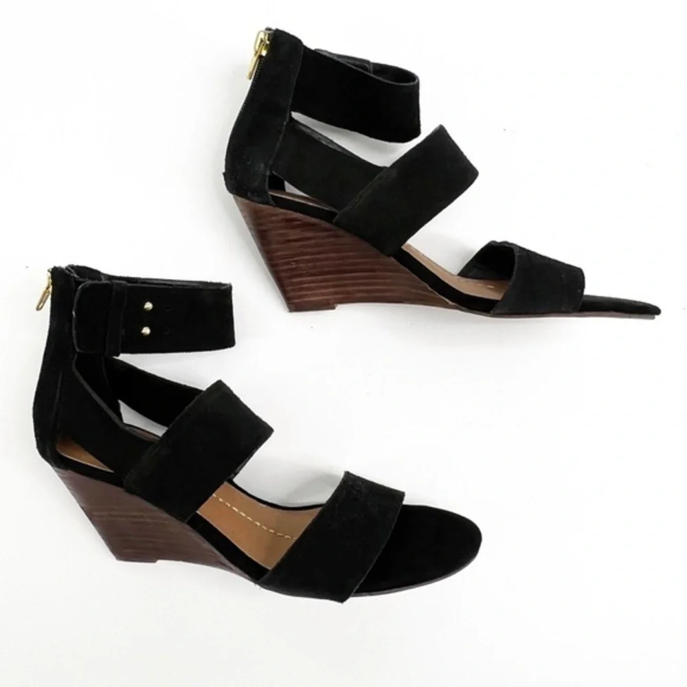 Dolce Vita Black Suede Wood Wedge Sandal Size 7.5